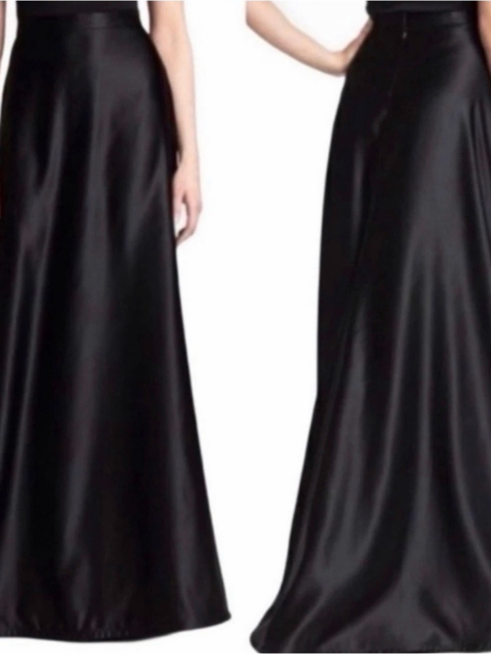 Tadashi Shoji Black Satin A-Line Maxi Skirt